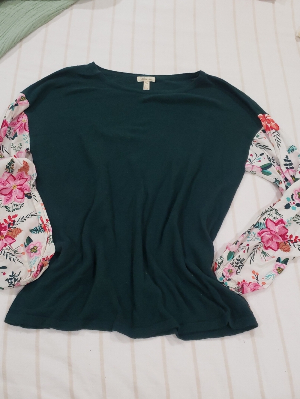 Matilda Jane Emerald Green Top With Colorful Sleeves.